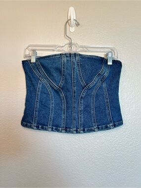 Forever 21 Denim Corset Tube Top Womens Small Strapless Bustier Blue Jean NWOT